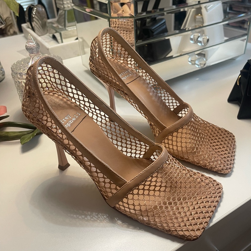 Jeffrey Campbell Tan Heels with Mesh Design